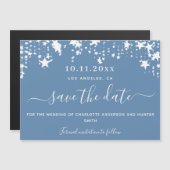 ダスティーブルー・ホワイト・スター ウェディング セーブ・ザ・デート マグネット (正面/裏面)