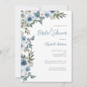 ダスティーブルー ホワイト フラワーズ ウォーターカラー ブライダルシャワー 招待状 (正面)