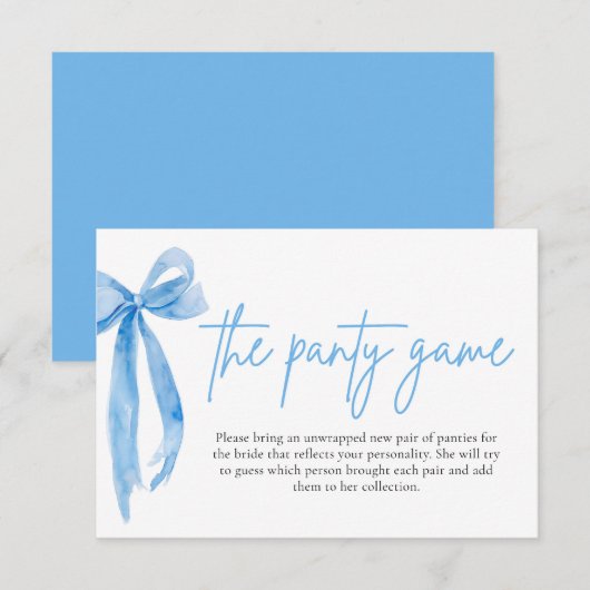 ダスティーブルー ボウ ブライダルシャワー パンティー ゲーム カード (正面/裏面)