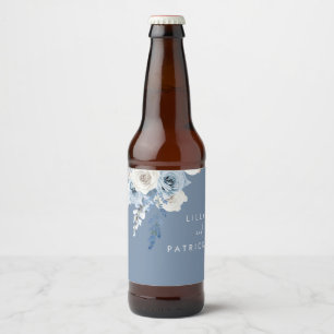 ダスティーブルー ボヘミアンワーク 水彩 フラワー ウェディング ビールラベル