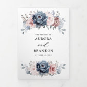 ダスティーブルー・マウベ・ローズ・ピンク・スレートの花束 ウェディング 三つ折り案内状 (カバー)