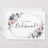 ダスティーブルー・マーブルの幾何学的な花嫁の提案 招待状 (正面)