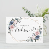 ダスティーブルー・マーブルの幾何学的な花嫁の提案 招待状 (スタンド正面)