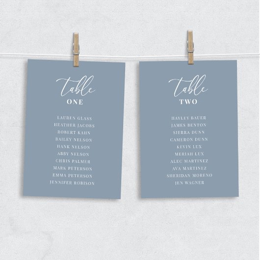 ダスティーブルー モダンエレガント ウェディングテーブル席札カード