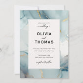 ダスティーブルー モダンフレーム エレガント シック ビーチウェディング 招待状 (正面)