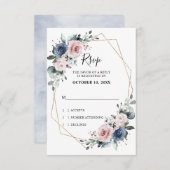 ダスティーブルー モーブ ユーカリ ジオメトリック ウェディング RSVP (正面/裏面)