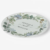 ダスティーブルー ユーカリ ウェディング シャワー ペーパー プレート (アングル)