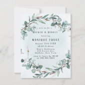 ダスティーブルー ユーカリ グリーン ブランチ & バブル 招待状 (正面)