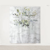 ダスティーブルー ユーカリ グリーン ボタニカル マーブル タペストリー (正面)