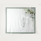 ダスティーブルー ユーカリ ブライダルシャワー フォトブース タペストリー (正面(横))