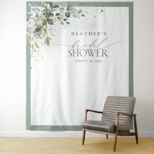 ダスティーブルー ユーカリ ブライダルシャワー フォトブース タペストリー