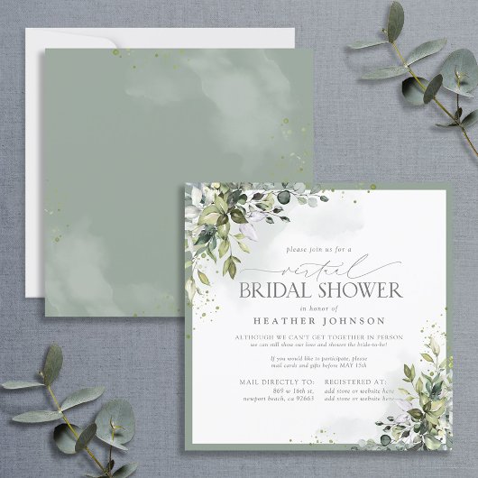 ダスティーブルー ユーカリ ボタニカル バーチャル シャワー 招待状