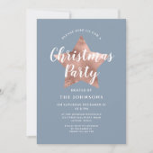 ダスティーブルー ローズ ゴールド スター クリスマスパーティ 招待状 (正面)