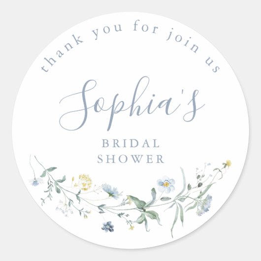 ダスティーブルー ワイルドフラワー ラスティック ボーホー ブライダルシャワー ラウンドシール (正面)