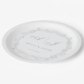 ダスティーブルー ヴィンテージ フラワー ロマンチック ウェディング ペーパープレート (アングル)