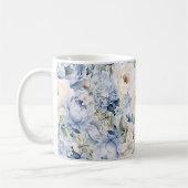ダスティーブルー 水彩 イボリー 花 葉 ラスティック コーヒーマグカップ (左)