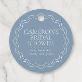 ダスティーブルー | 波型の縁飾り付き ブライダルシャワー フェイバータグ (正面)