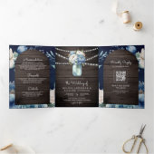 ダスティーブルー 牡丹 メイソンジャー QRコード ウッド ウェディング 三つ折り招待状 (内部)