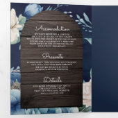 ダスティーブルー 牡丹 メイソンジャー QRコード ウッド ウェディング 三つ折り招待状 (内部最初)