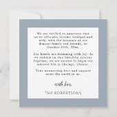 ダスティーブルー 私たちだけで挙式 フォト ハート スクリプト 結婚式 案内状 (裏面)