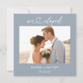 ダスティーブルー 私たちだけで挙式 フォト ハート スクリプト 結婚式 案内状 (正面)