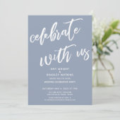 ダスティーブルー　私たちと一緒にお祝いしよう　結婚式の披露宴 招待状 (スタンド正面)
