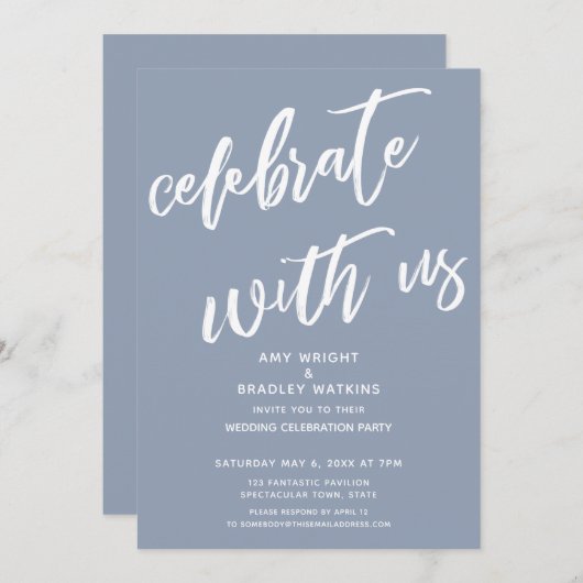 ダスティーブルー 私たちと一緒にお祝いを 結婚披露宴 招待状 (正面/裏面)