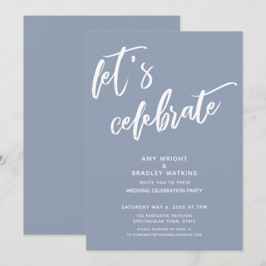 ダスティーブルー 結婚式のお祝いをしよう レセプションパーティー 招待状 (正面/裏面)