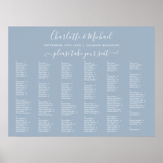 ダスティーブルー 200名様 結婚式 席次表 ポスター (正面)