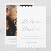 ダスティーブルー QRコード 写真 モノクロ 結婚式招待状 招待状 (正面/裏面)