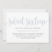 ダスティーブルーPretty Calligraphy Sweet 16 パーティー 招待状 (正面)
