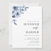 ダスティーミニマルブルーの結婚フローラ 招待状 (正面)