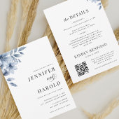 ダスティーミニマルブルーの結婚フローラ 招待状