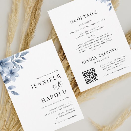 ダスティーミニマルブルーの結婚フローラ 招待状