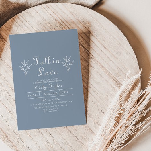 ダスティーミニマルブルー秋インラブブライダルシャワー 招待状