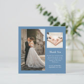 ダスティーミニマルブルー結婚フォトのサンキューカード 招待状 (スタンド正面)