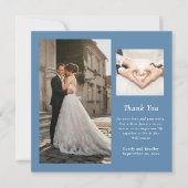 ダスティーミニマルブルー結婚フォトのサンキューカード 招待状 (正面)