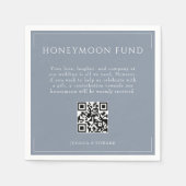 ダスティーミニマル・ブルー結婚ズ・ハネムーン・ファンドQRコード スタンダードカクテルナプキン (正面)
