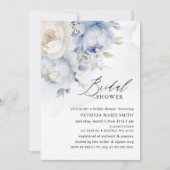 ダスティーモダンスエレガントブルーフローラブライダルシャワー 招待状 (正面)