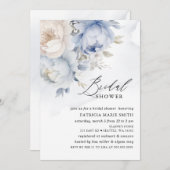 ダスティーモダンスエレガントブルーフローラブライダルシャワー 招待状 (正面/裏面)