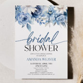 ダスティーモダンスエレガントブルーフローラブライダルシャワー 招待状