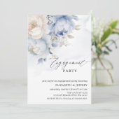 ダスティーモダンスエレガントブルーフローラ婚約パーティ 招待状 (スタンド正面)