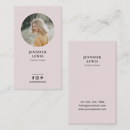 ダスティーモダンピンクフォトソーシャルメディアの名刺 名刺 (正面/裏面)