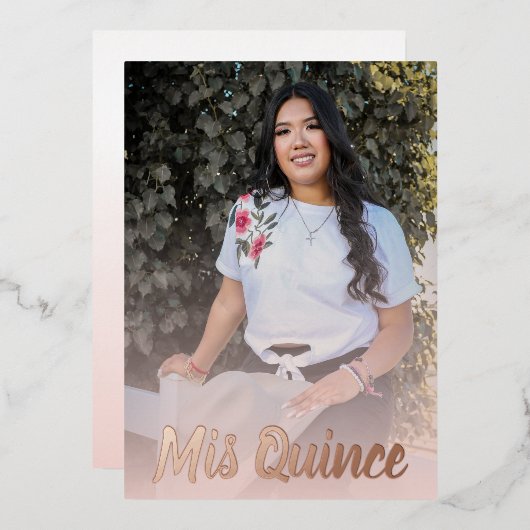 ダスティーモダンピンクローズ金ゴールドキンセアニェラ 箔招待状 (正面/裏面)