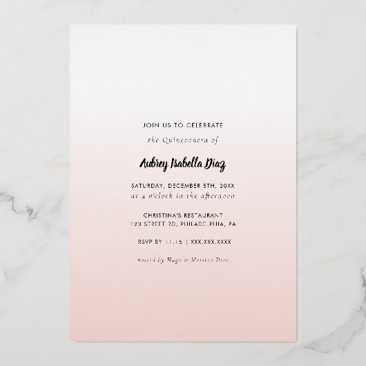 ダスティーモダンピンクローズ金ゴールドキンセアニェラ 箔招待状 (裏面)