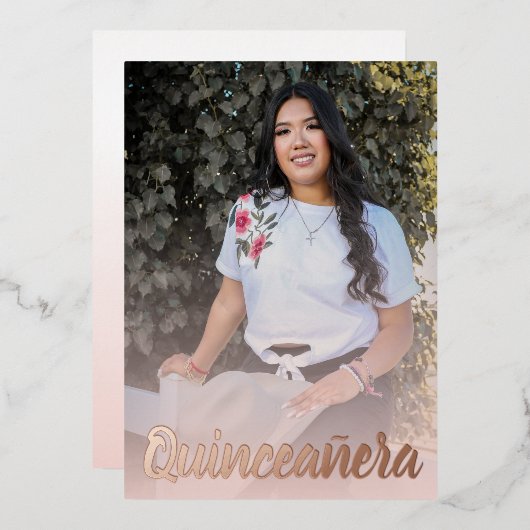 ダスティーモダンピンクローズ金ゴールドキンセアニェラ 箔招待状 (正面/裏面)