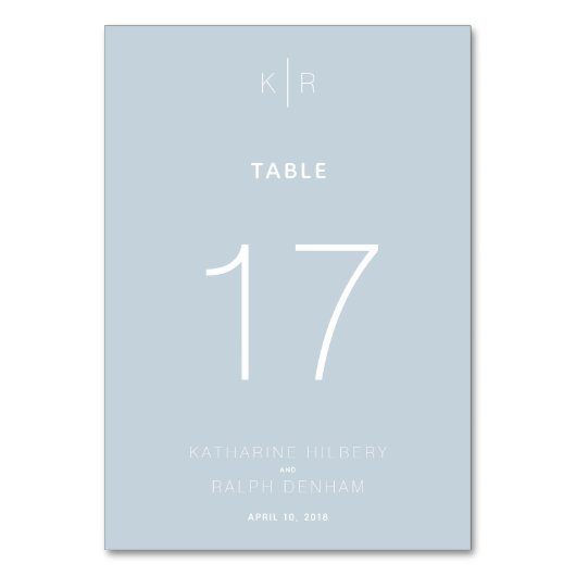 ダスティーモダンブルーのテー結婚ブル番号カード テーブルナンバー (正面)