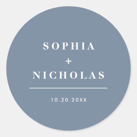 ダスティーモダンブルーエレガミニマルントウェディング ラウンドシール (正面)