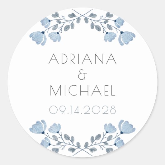ダスティーモダンブルーグレーフローラ結婚ズ ラウンドシール (正面)