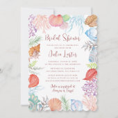 ダスティーモダンブルーシーシェルビーチブライダルシャワー 招待状 (正面)